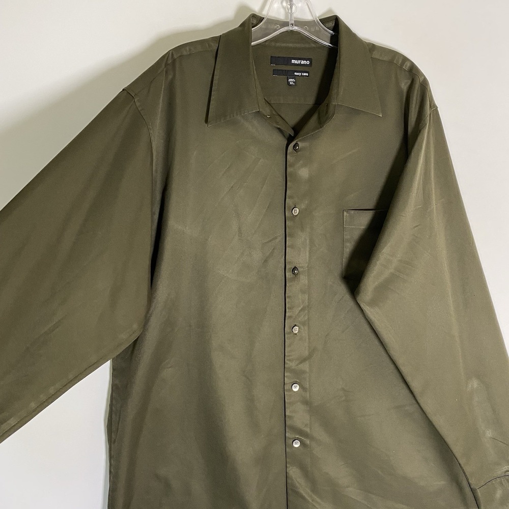 Murano Shirt Mens XL Green Easy Care Long Sleeve Dressy Business Nice Olive - Picture 4 of 16